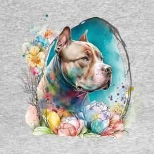 Pitbull Easter Egg Spring Watercolor Painting Dog Lover Art T-Shirt